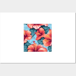 Hibiscus Flowers Pattern 17 Posters and Art